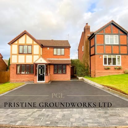 After: tarmac driveway with a block paved apron in front of a mock Tudor house